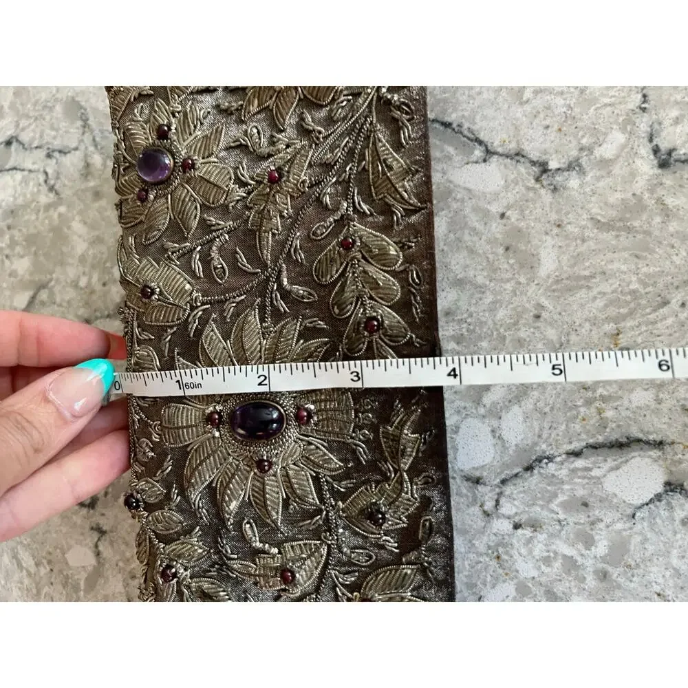 Vintage Floral Beaded Hard Case Clutch Hand Bag Purse Embellished - Picture 8 of 9